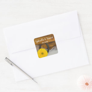 Sticker Carré Yellow Daisy et Horseshoe Pays Mariage occidental