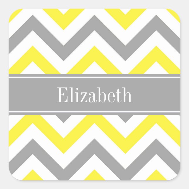 Sticker Carré Yellow Dk Gray White LG Chevron Gray Nom Monogram (Devant)
