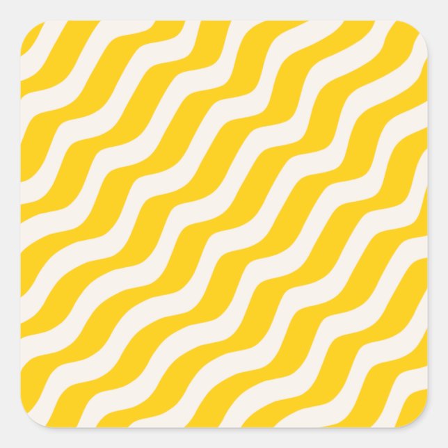 Sticker Carré Yellow Psychedelic Stripes Retro Wavy Lines (Devant)