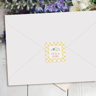 Sticker Carré Yellow Sweet Floral Baby Girl Envelope Seal Label