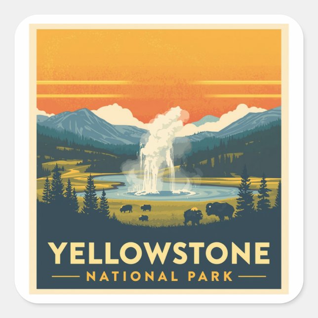 Sticker Carré Yellowstone National Park Adventure (Devant)