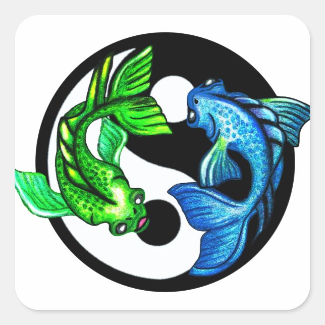Sticker Carré Yin-Yang Koi Design (Devant)