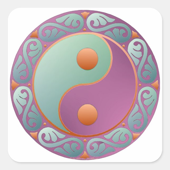 Sticker Carré Yin Yang Médaillon Violet Turquoise (Devant)
