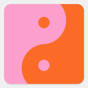 Sticker Carré Yin Yang Rose Et Orange