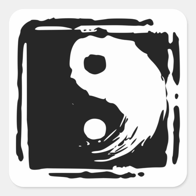 Sticker Carré Yin Yang, symbole Carré noir et blanc, (Devant)