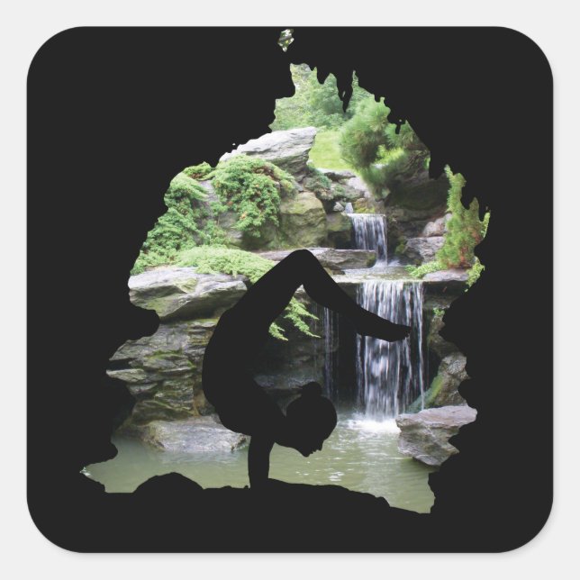 Sticker Carré Yoga dans jardin japonais (grotte) - ballet, danse (Devant)