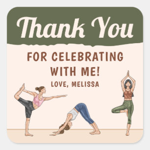 Sticker Carré Yoga Femmes Étirement Yoga Anniversaire Merci