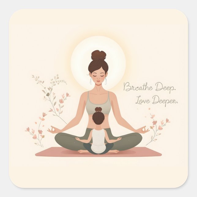 Sticker Carré Yoga Méditation Art Mère Enfant (Devant)