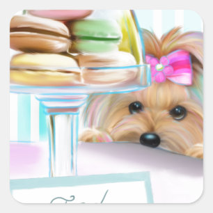 Sticker Carré Yorkie Macarons