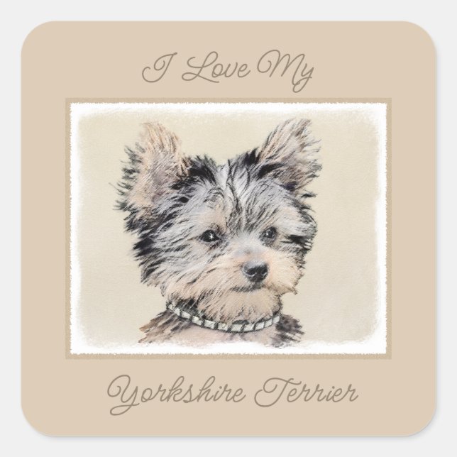 Sticker Carré Yorkshire Terrier Puppy Peinture Chien original (Devant)