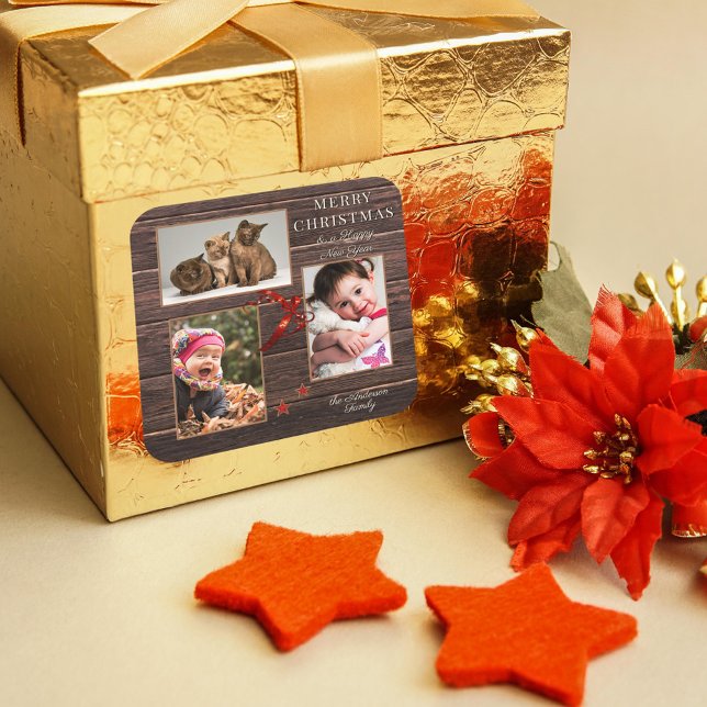 Sticker Carré Your Photo Rustic Wood Christmas Holiday (Créateur téléchargé)