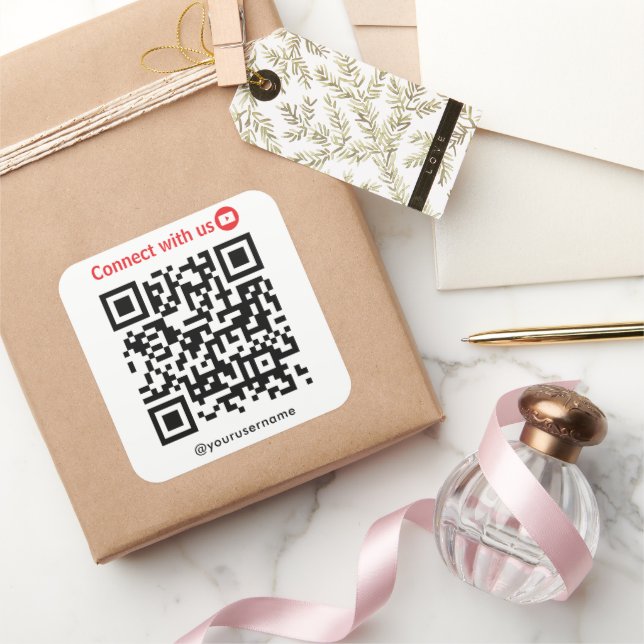 Sticker Carré Youtube Connect Us Qr Code Blanc (Cadeaux)