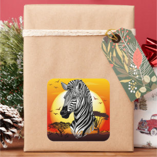 Sticker Carré Zebra African Savanna Wild Animal