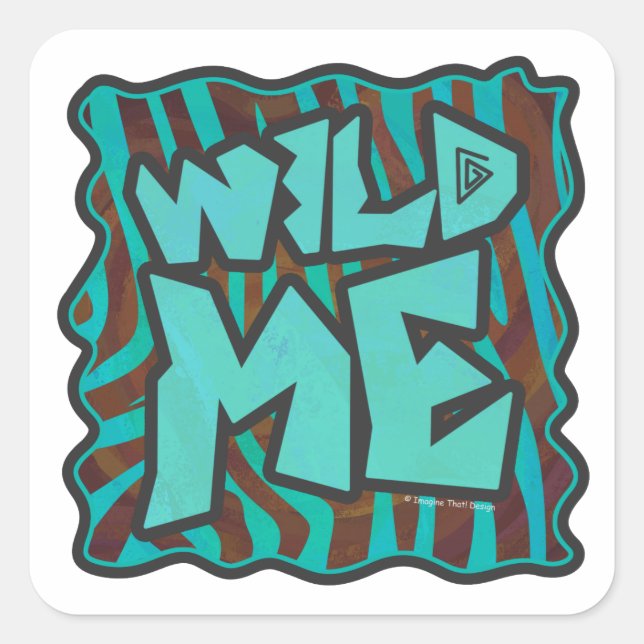 Sticker Carré Zebra Brown et Turquoise Wild Me Design (Devant)