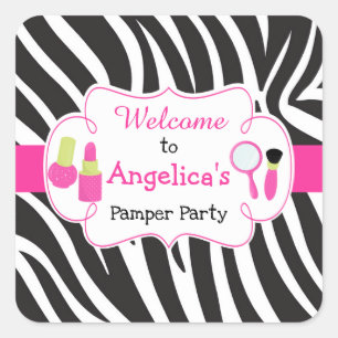 Sticker Carré Zebra imprimé anniversaire Pamper Party