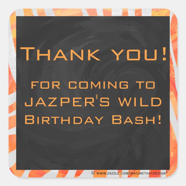 Sticker Carré Zebra Monogram orange et blanc (Devant)