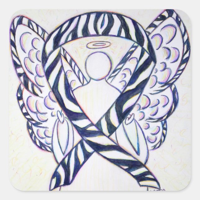 Sticker Carré Zebra Stripe Awareness Ribbon Angel Carré Decal (Devant)