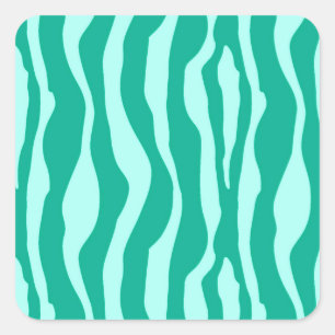 Sticker Carré Zebra Stripes, Turquoise et Aqua