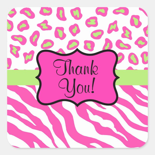 Sticker Carré Zèbre blanc rose chaud Leopard peau Merci personna (Devant)