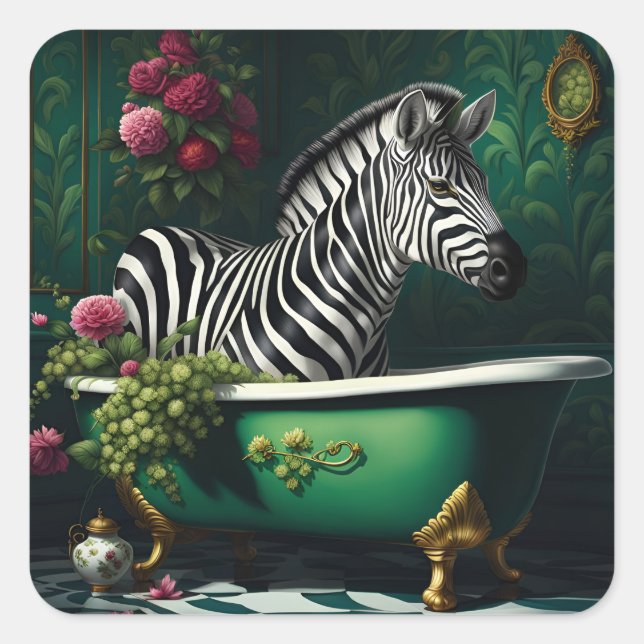Sticker Carré Zèbre dans une baignoire (Devant)