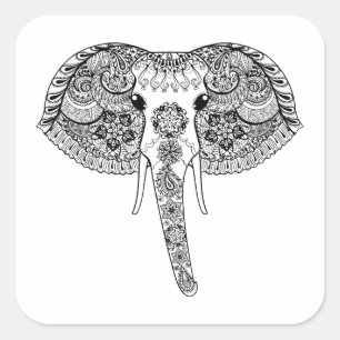 Sticker Carré Zentangle a inspiré l'éléphant d'Asie