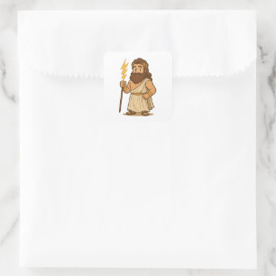 Sticker Carré Zeus de dessin animé mignon – Dieu de la foudre de
