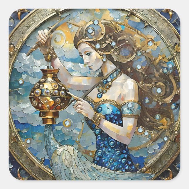 Sticker Carré Zodiac - Aquarius Le Porteur D'Eau (Devant)
