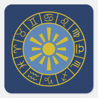 Zodiac Soleil Roue+Symboles Astrologiques Or+Blues