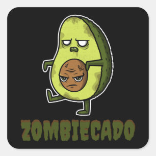 Sticker Carré Zombie Avocado Zombiecado Drôle Halloween Kawaii