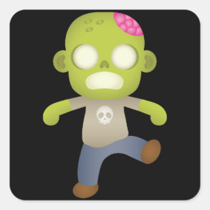 Sticker Carré Zombie de dessin animé mignon