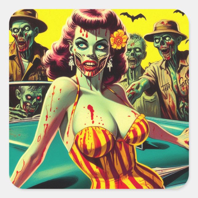Sticker Carré Zombie Pin-up (Devant)