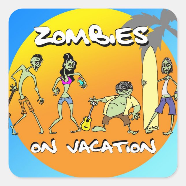 Sticker Carré Zombies en vacances (Devant)