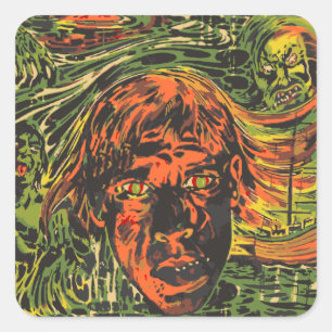 Sticker Carré Zombies Halloween vintage, street art graffiti