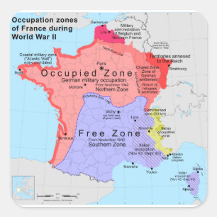 Sticker Carré Zones de profession de la France pendant la