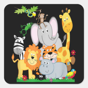 Sticker Carré Zoo Animaux Animaux Animaux Fête D'Anniversaire Un