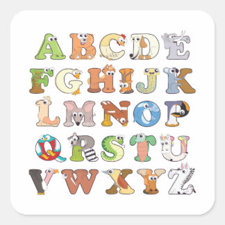Sticker Carré Zoo - Lettres alphabétiques sur les animaux - Appr