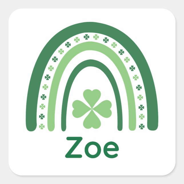 Sticker Carré Zoom Nom Clover Boho Rainbow (Devant)
