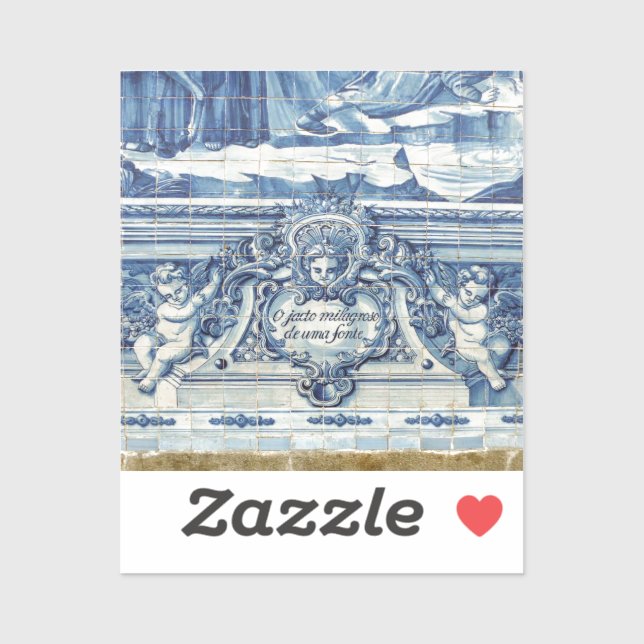 Sticker Carreaux portugais bleus avec deux anges (Feuille)