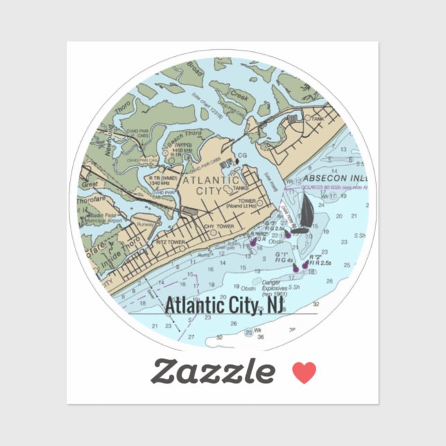 Sticker Carte Atlantic City New Jersey (Feuille)