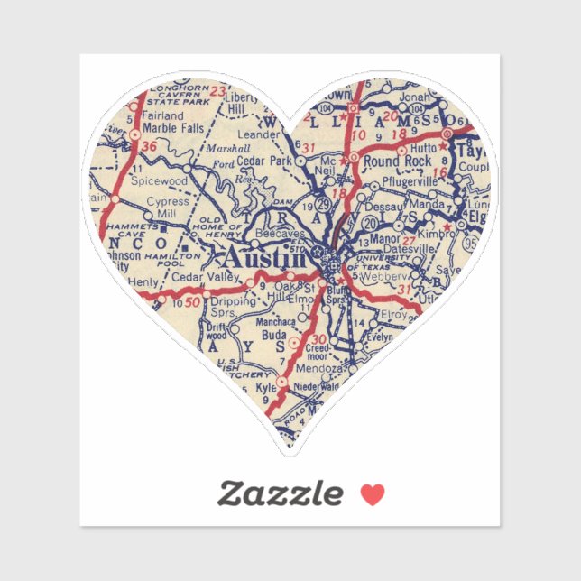 Sticker Carte Austin Texas 1941 (Feuille)