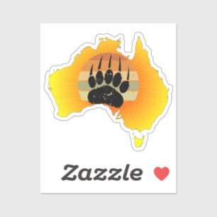 Sticker Carte Australie Sunny Ours Avec Sunset Rétro