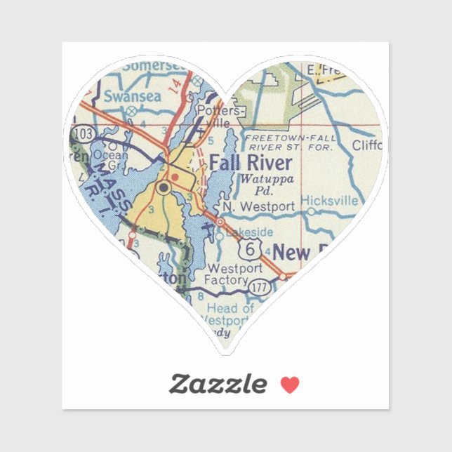 Sticker Carte classique de la rivière Fall MA (Feuille)