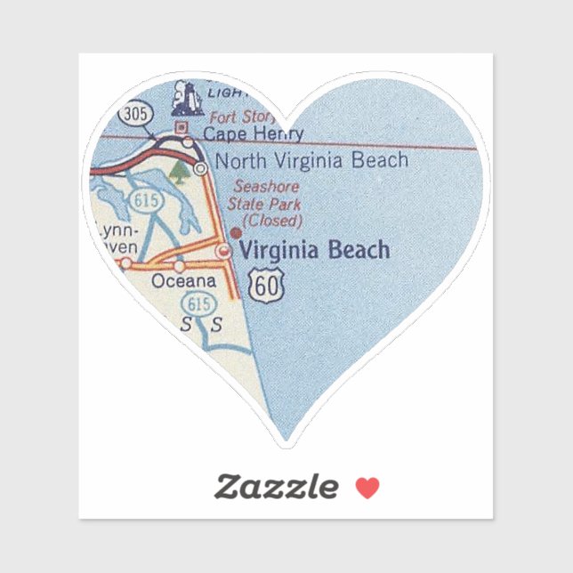Sticker Carte classique de Virginia Beach (Feuille)