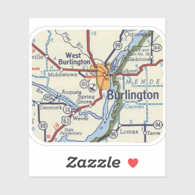 Sticker Carte de Burlington IA (Feuille)