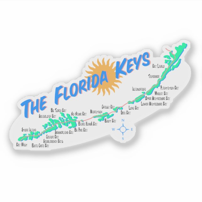 Sticker Carte de Floride Keys rétro avec les noms des îles (Devant)