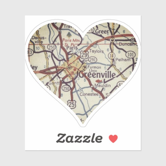 Sticker Carte de la Caroline du Sud de Greenville (Feuille)
