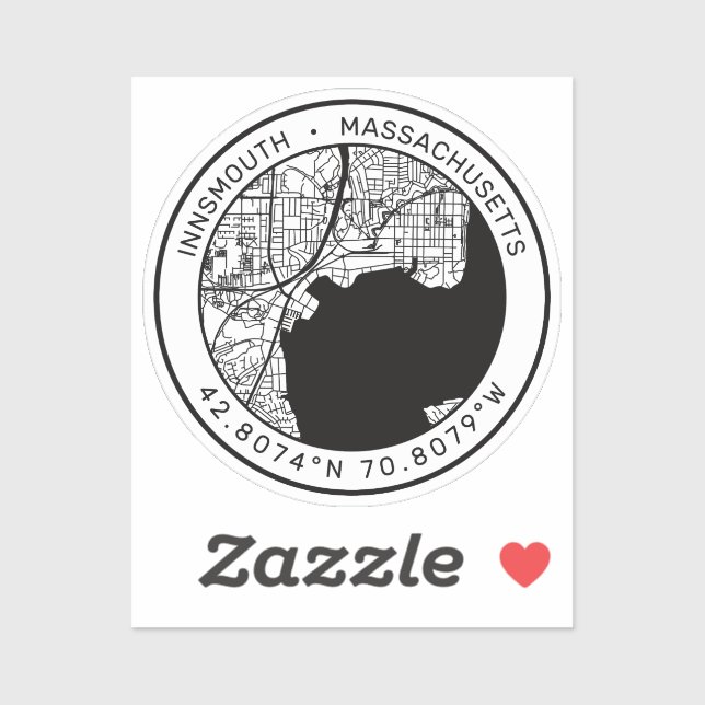 Sticker Carte de la ville d'Innsmouth Lovecraft (Feuille)