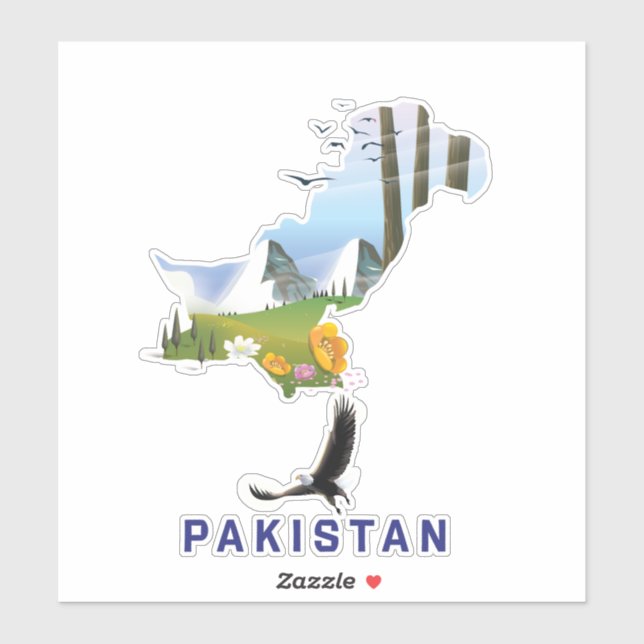 Sticker Carte de l'affiche de voyage au Pakistan (Feuille)
