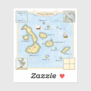 Sticker Carte de l'archipel des Galapagos anciens de Faux