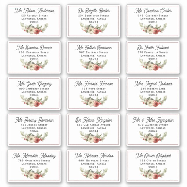 Sticker Carte de Noël Florale Adresse d'expédition individ (Devant)